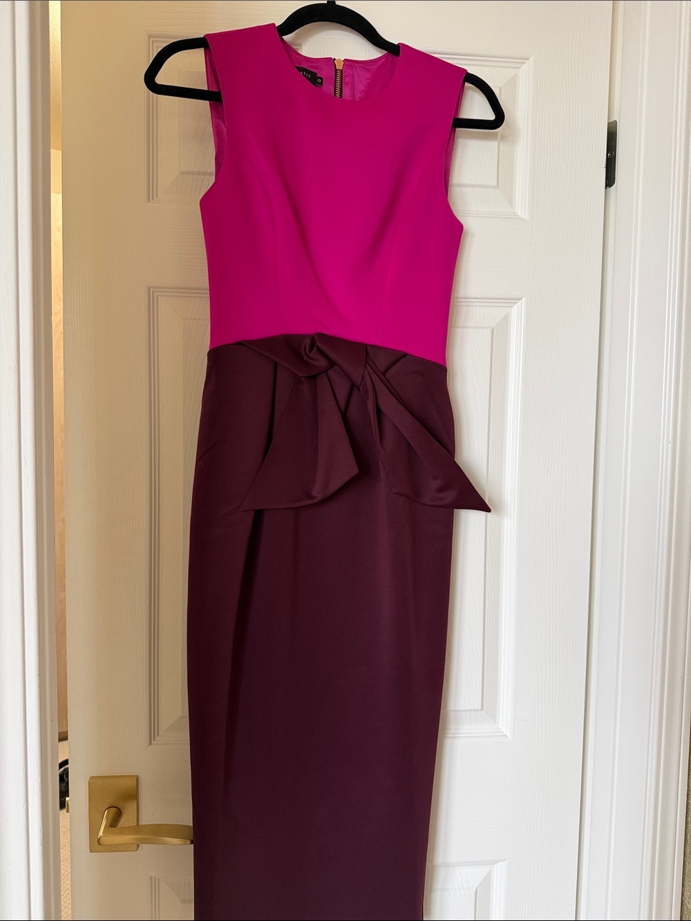 Ted Baker Two-Tone Magenta and Burgundy Sheath Dress with Peplum Size 0